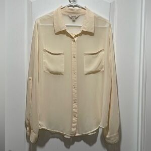 Decree Womens Size XL Gorgeous Sheer Cream Feminine Blouse Convertible Sleeves